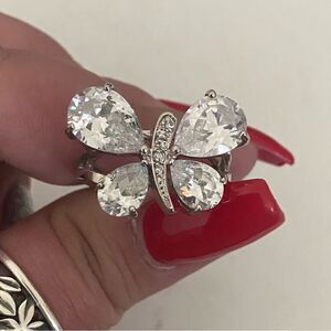 Silver Tone Crystal Butterfly Ring